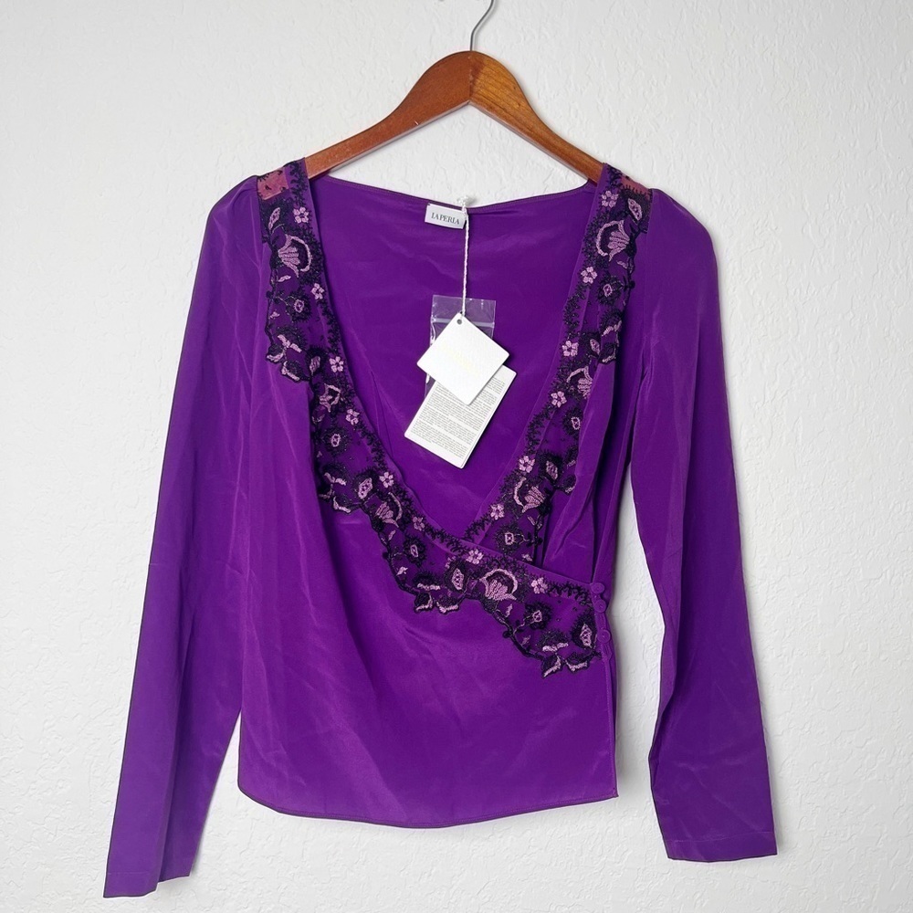 La Perla Castle Garden Wrap-Effect Embellished Stretch Silk Top
